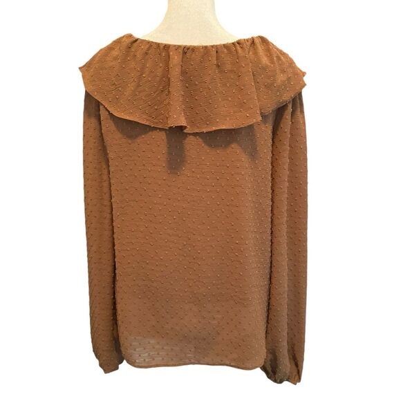 Mustard Seed Clip Dot Ruffle Lace Up Blouse Size Small Cappuccino Color - Picture 2 of 7